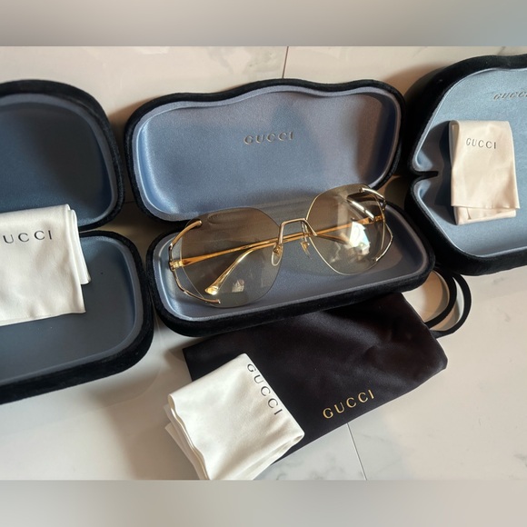 Gucci 💅 Brown Gradient Gold GG Lens 59 15 130 Women's Sunglasses GG0651S 005 NEW - Picture 14 of 16